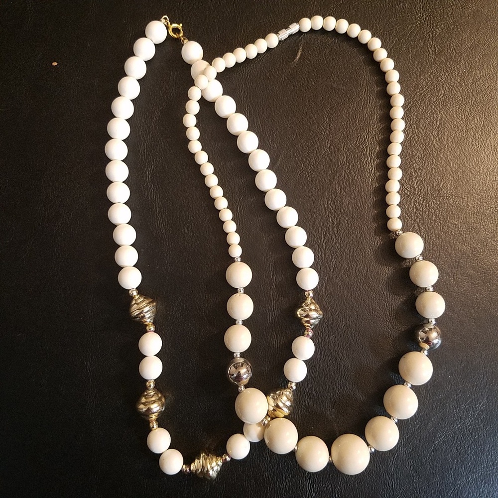 3 for $20 - 2 White Silver Plastic Bead Necklaces